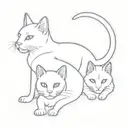 3 headed  Cerberus cat where there is 3 cat heads but 1 body, 2 bengal house cats and 1 orange cat tattoo design idea
