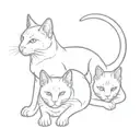 3 headed  Cerberus cat where there is 3 cat heads but 1 body, 2 bengal house cats and 1 orange cat tattoo design idea