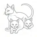 3 headed  Cerberus cat where there is 3 cat heads but 1 body, 2 bengal house cats and 1 orange cat tattoo design idea