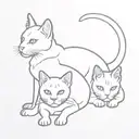3 headed  Cerberus cat where there is 3 cat heads but 1 body, 2 bengal house cats and 1 orange cat tattoo design idea