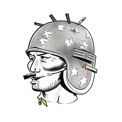 wwii U.S. gi helmet hannya mask burning cigar from mouth tattoo design idea