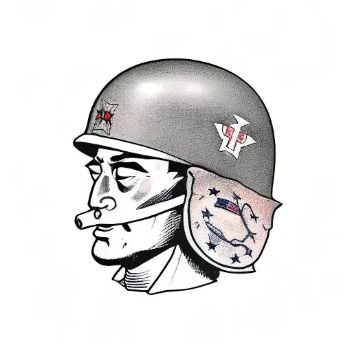 wwii U.S. gi helmet hannya mask burning cigar tattoo design idea