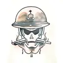 wwii gi helmet japanese warrior mask burning cigar tattoo design idea