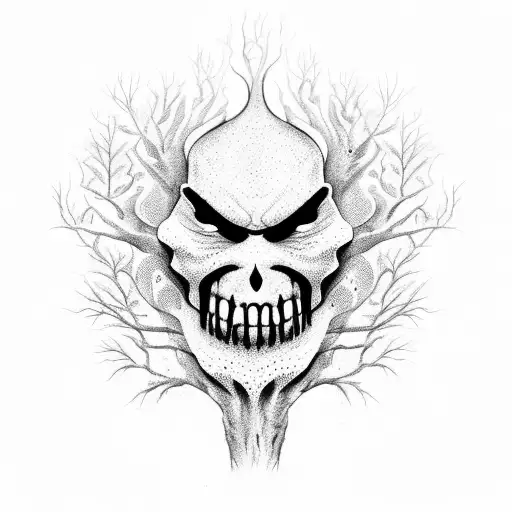 scary tree with evil face and no leaves tattoo design idea