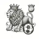 a soccer ball and a lion with crown tattoo design idea