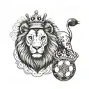 a soccer ball and a lion with crown tattoo design idea