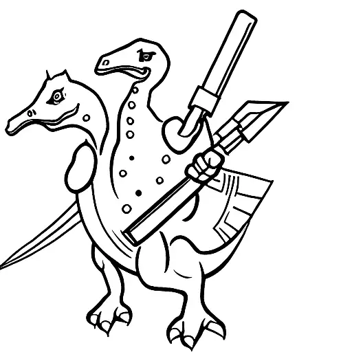 small dinosaurs holding weapons  tattoo design idea