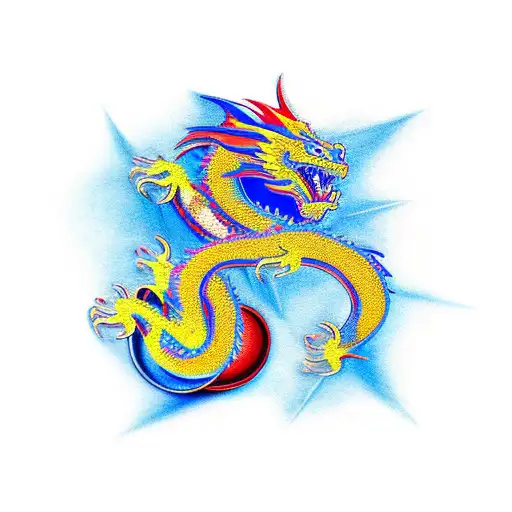 Dragon tattoo blue red and yellow tattoo design idea