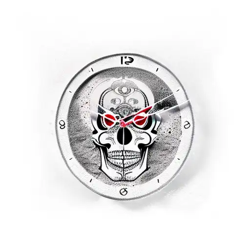 clock skull sand timer tattoo design idea