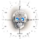 clock skull sand timer tattoo design idea