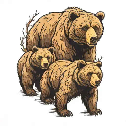 realistic grizzly bear family tattoo design idea