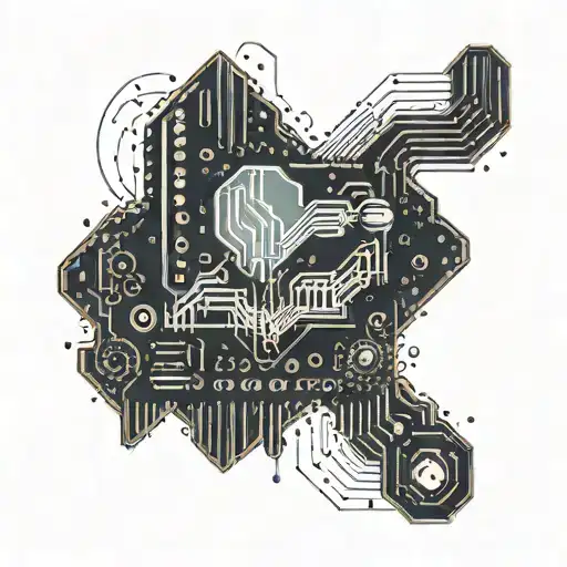 A sleek and modern tattoo design of a computer chip morphing into a music waveform tattoo design idea