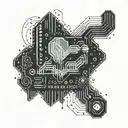 A sleek and modern tattoo design of a computer chip morphing into a music waveform tattoo design idea