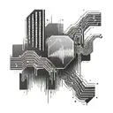 A sleek and modern tattoo design of a computer chip morphing into a music waveform tattoo design idea