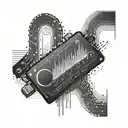 A sleek and modern tattoo design of a computer chip morphing into a music waveform tattoo design idea