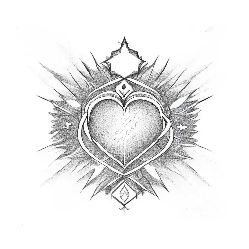 heart crown star ocean wave tattoo design idea