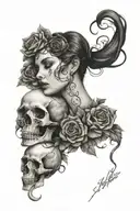 persephone holding a skull tattoo design idea