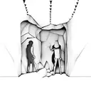 People chained inside a cave see shadows projected on a wall in front of them. These shadows are formed by animated obje tattoo design idea