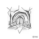 People chained inside a cave see shadows projected on a wall in front of them. These shadows are formed by animated obje tattoo design idea