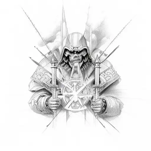 War with on staircase to heaven, between Good VS evil tattoo design idea