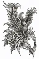 phoenix rising from flames with breast cancer ribbon in claws tattoo design idea