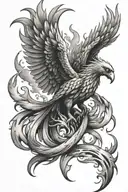 phoenix rising from flames with breast cancer ribbon in claws tattoo design idea
