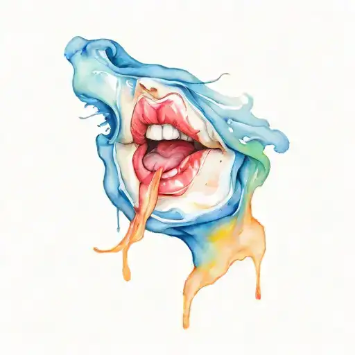 blaklava with no eyes and colored snarling lips,  tattoo design idea