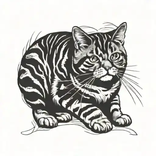 big wild chubby tabby cat tattoo design idea