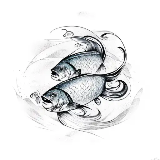 Sketch-style tattoo of a Pisces fish transforming into a flowing water wave tattoo design idea