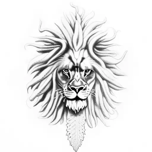 weed joints from smoke create realistic rasta lion head with weed leaf on the knee.  tattoo design idea