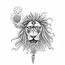 leg tatto weed joints from smoke create realistic rasta lion head with dreadlocks and a weed leaf on the knee.  tattoo design idea