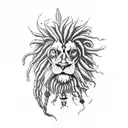 leg tatto weed joints from smoke create realistic rasta lion head with dreadlocks and a weed leaf on the knee.  tattoo design idea