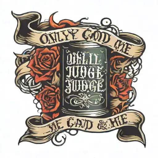 text "only good can judge me" surrounded by barb wire tattoo design idea