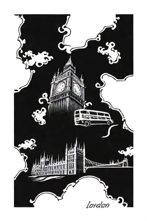 London Big Ben and a London bus tattoo design idea