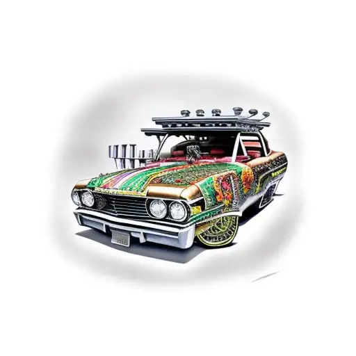 lowrider with buildings  tattoo design idea