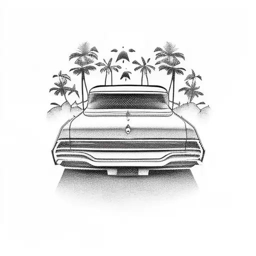 lowrider car with buildings and palms tattoo design idea