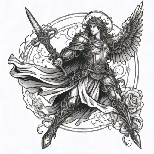guardian angel with a sword tattoo design idea