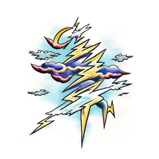 A majestic thunderstorm with lightning bolts illuminating the sky, capturing the power and beauty of weather tattoo design idea