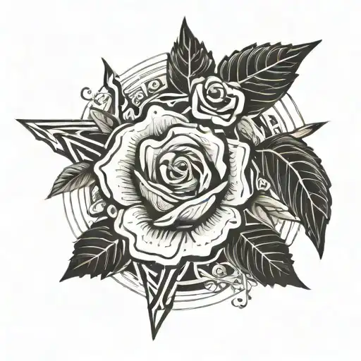 bow and arrow, on fire and a rose  tattoo design idea