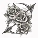 bow and Arrow, a rose, fire flames tattoo design idea