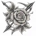 bow and Arrow, a rose, fire flames tattoo design idea