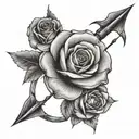 bow and Arrow, a rose, fire flames tattoo design idea