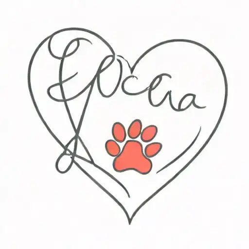 name Elena, cat, red heart and cat paw print tattoo design idea