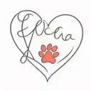 name Elena, cat, red heart and cat paw print tattoo design idea