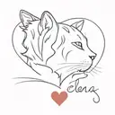 name Elena, cat, red heart and cat paw print tattoo design idea