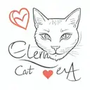 name Elena, cat, red heart and cat paw print tattoo design idea