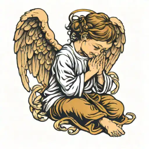 angel praying tattoo design idea