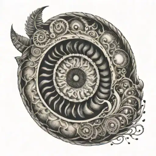 eye inside an ammonite tattoo design idea
