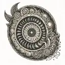 eye inside an ammonite tattoo design idea