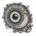 eye inside an ammonite tattoo design idea